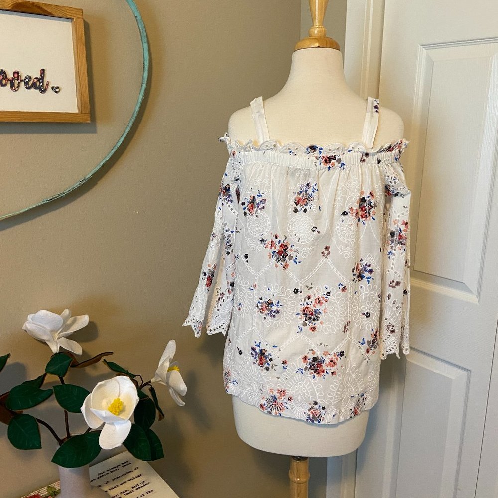Ann Taylor Loft Floral Cold Shoulder Top - Medium